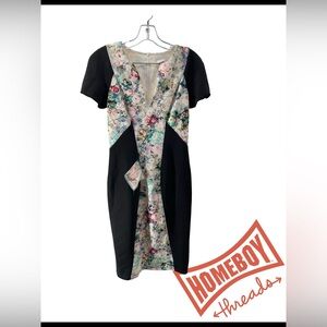 Black Halo Floral and Black Midi Dress